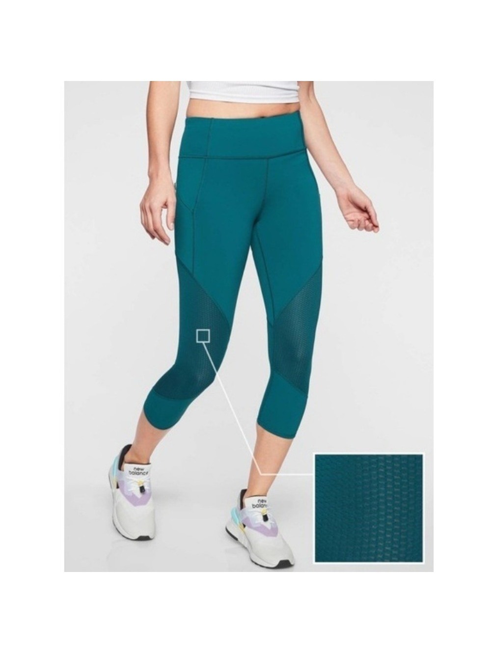 Athleta Women's Teal Blue Side Zip Pockets Mesh Contender Capri Size XS